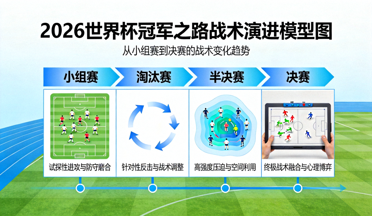 2026世界杯冠军之路战术演进模型图：展示从小组赛到决赛的战术变化趋势